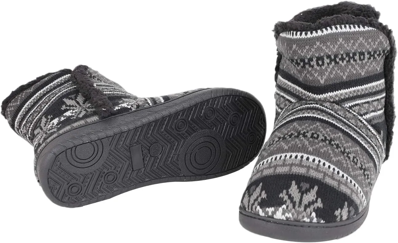 Unisex Knit Plush Slipper Boots Indoor Outdoor Thermal Ankle Bootie for Mens Women Foot Warmer Shoes Cotton Fleece Lining Winter Slipper Anti-Slip Sole Booties