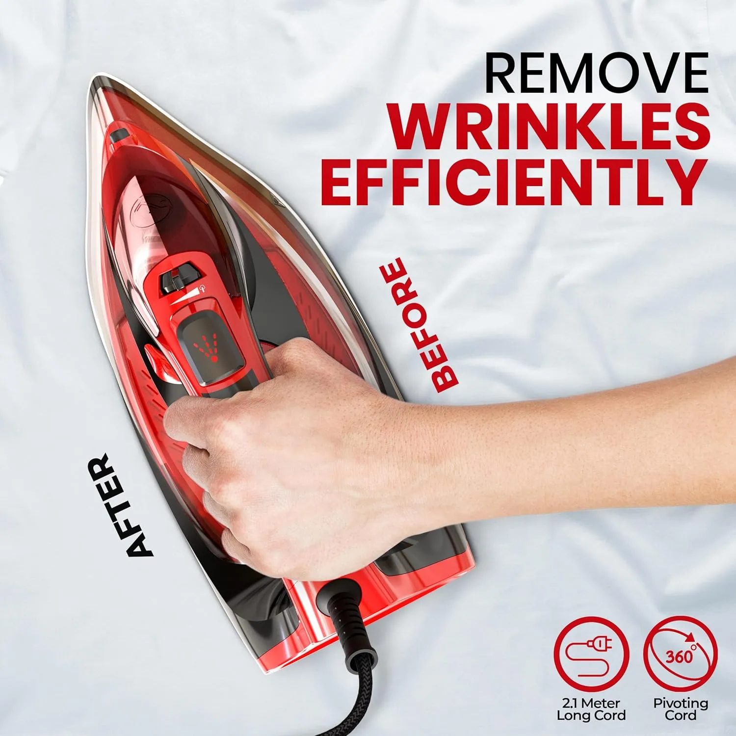 Utopia Home Steam Iron for Clothes - Non-Stick Soleplate - 1800W Clothes Iron With Auto-Off Safety Feature - Adjustable Thermostat Control, Variable Steam Control, Self-Clean, 8 Feet Cord (Black/Red)