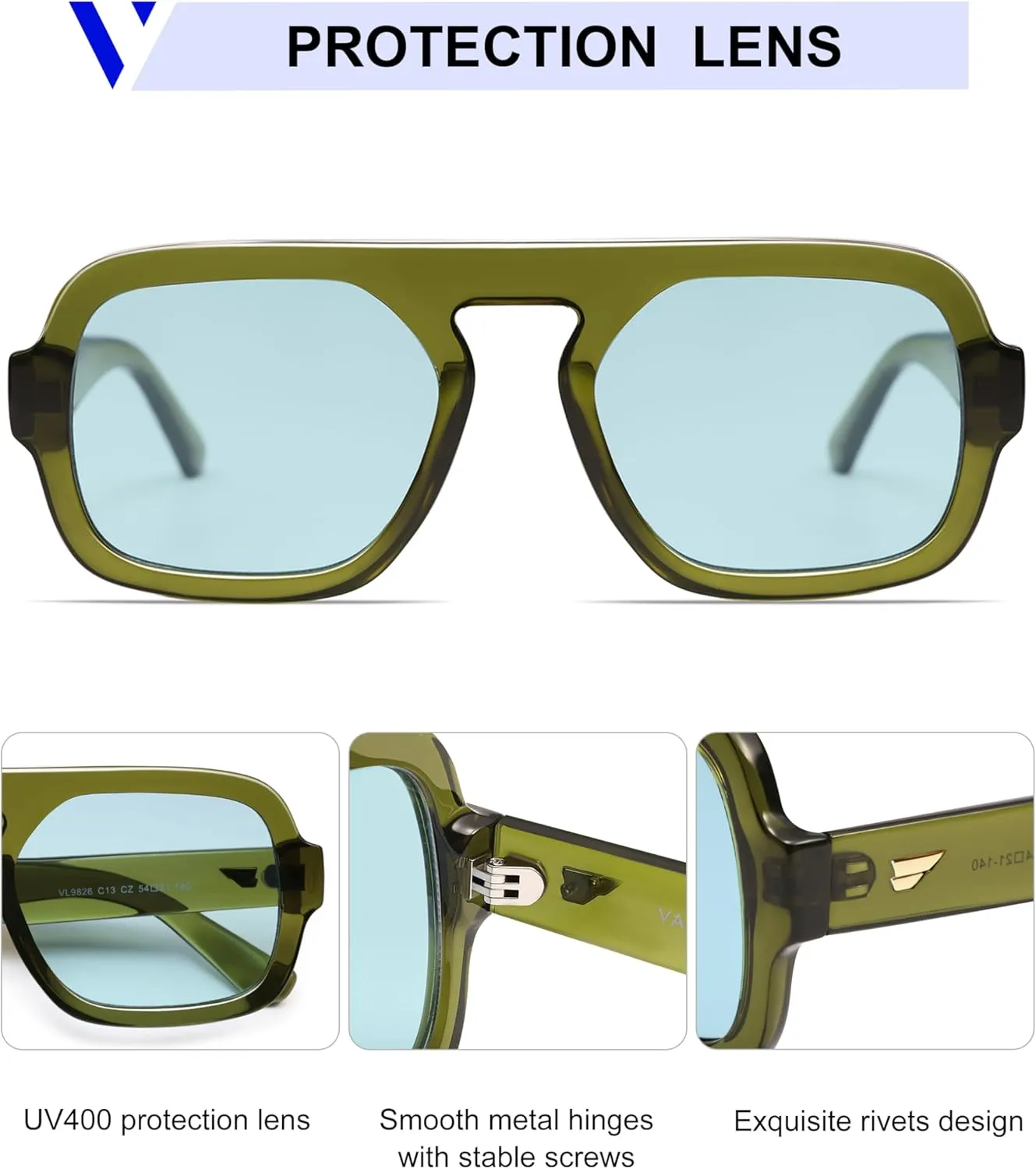 VANLINKER Retro Square Aviator Sunglasses for Women Men 70s Vintage Style Trendy Flat Top Rectangle Sun Glasses VL9826