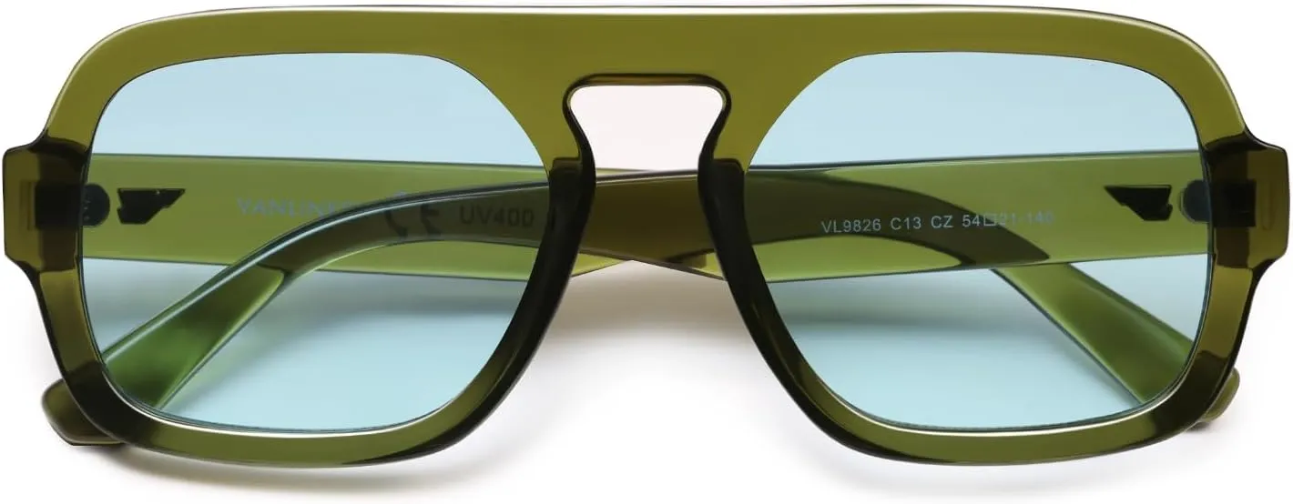VANLINKER Retro Square Aviator Sunglasses for Women Men 70s Vintage Style Trendy Flat Top Rectangle Sun Glasses VL9826