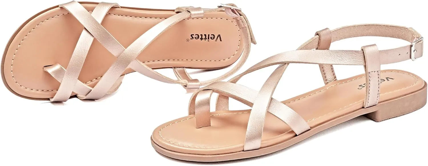 Veittes Women's Flat Slide Sandals - Comfort Casual Criss Cross Flat Summer Shoes.