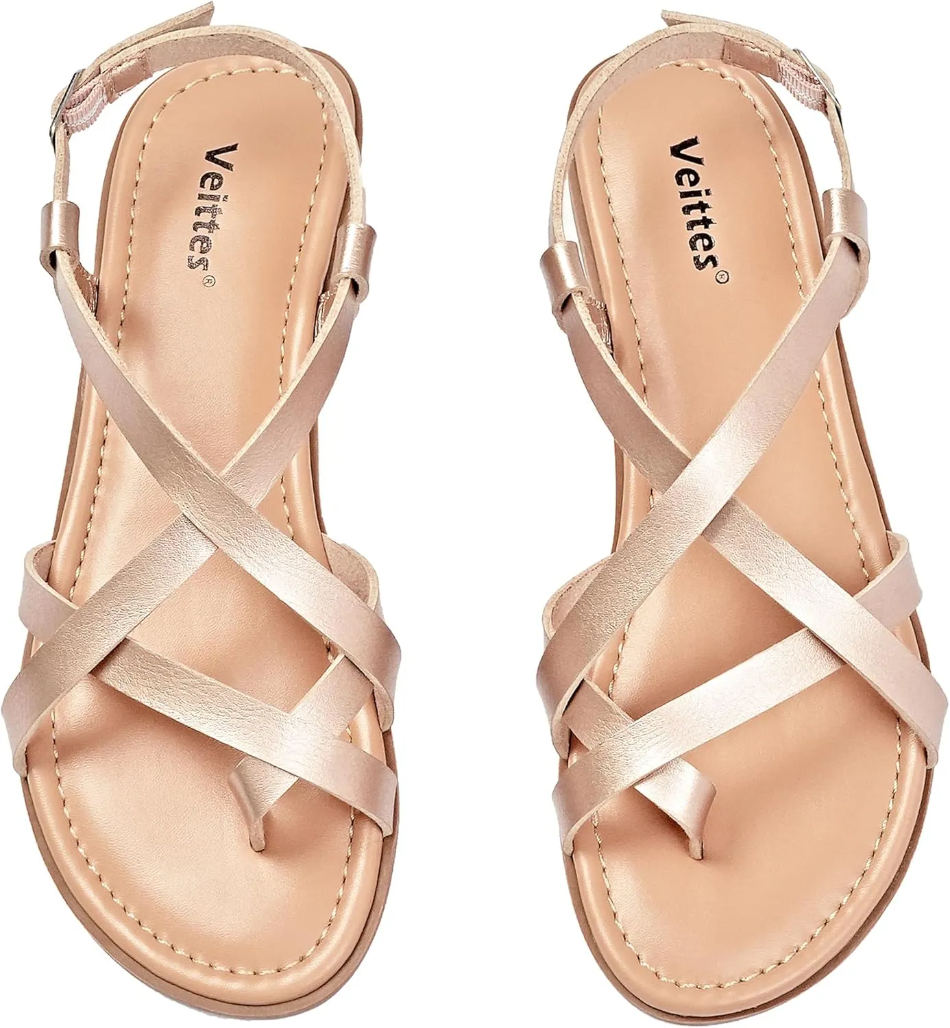 Veittes Women's Flat Slide Sandals - Comfort Casual Criss Cross Flat Summer Shoes.