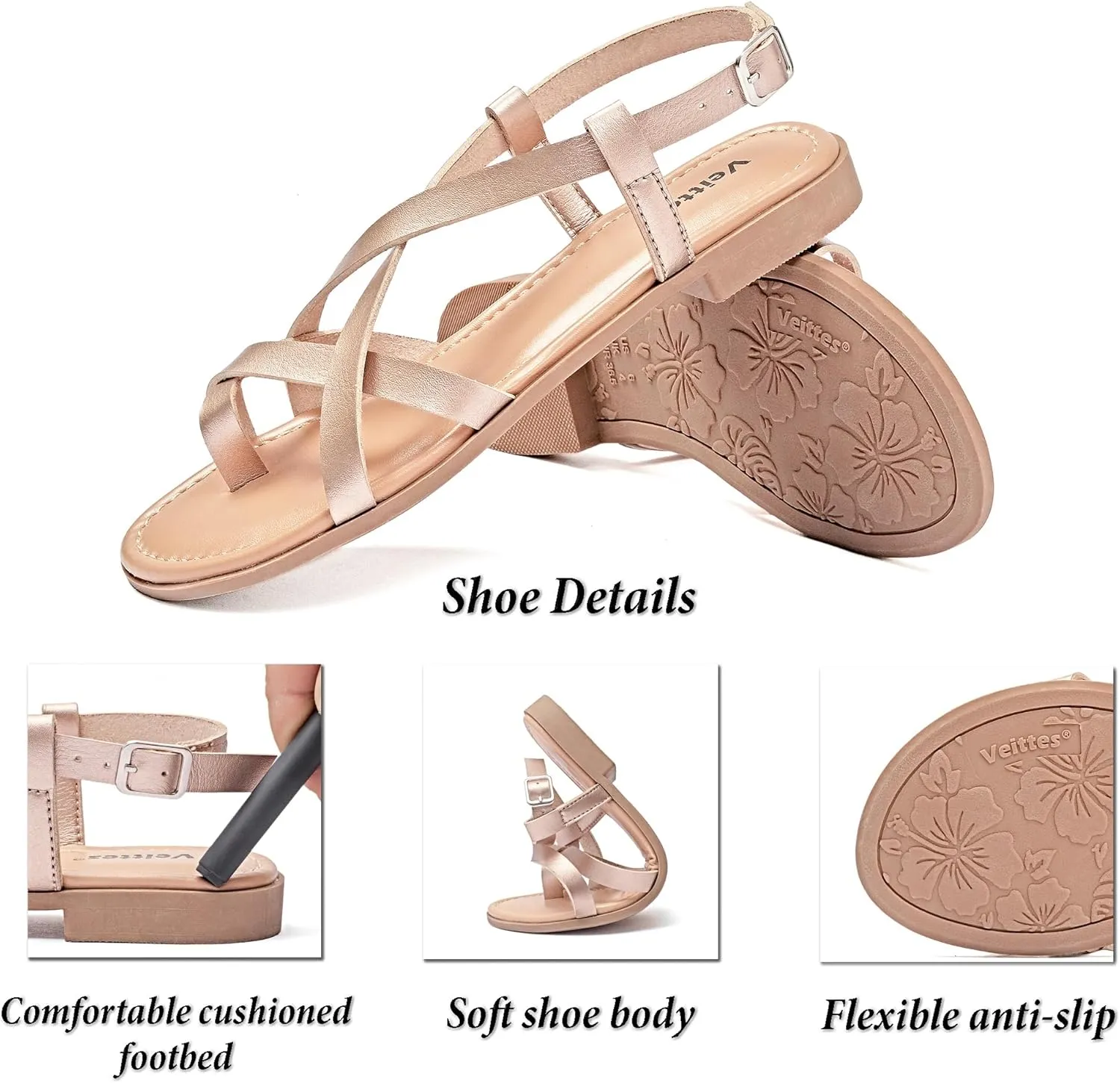 Veittes Women's Flat Slide Sandals - Comfort Casual Criss Cross Flat Summer Shoes.