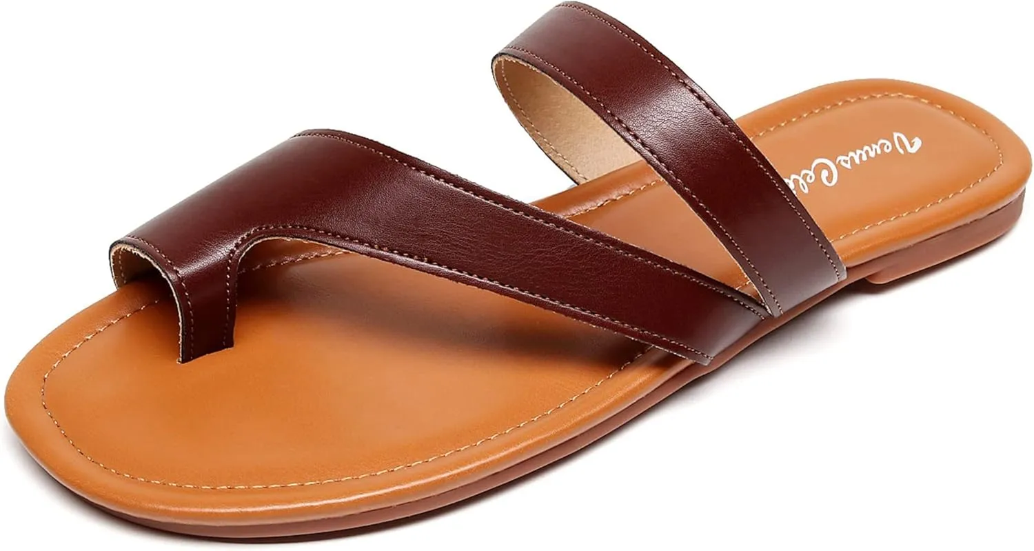 VenusCelia Women's Toe-Ring Wide Slide Sandal