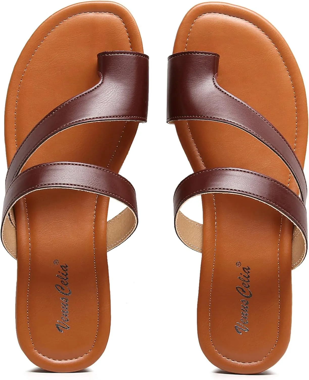 VenusCelia Women's Toe-Ring Wide Slide Sandal