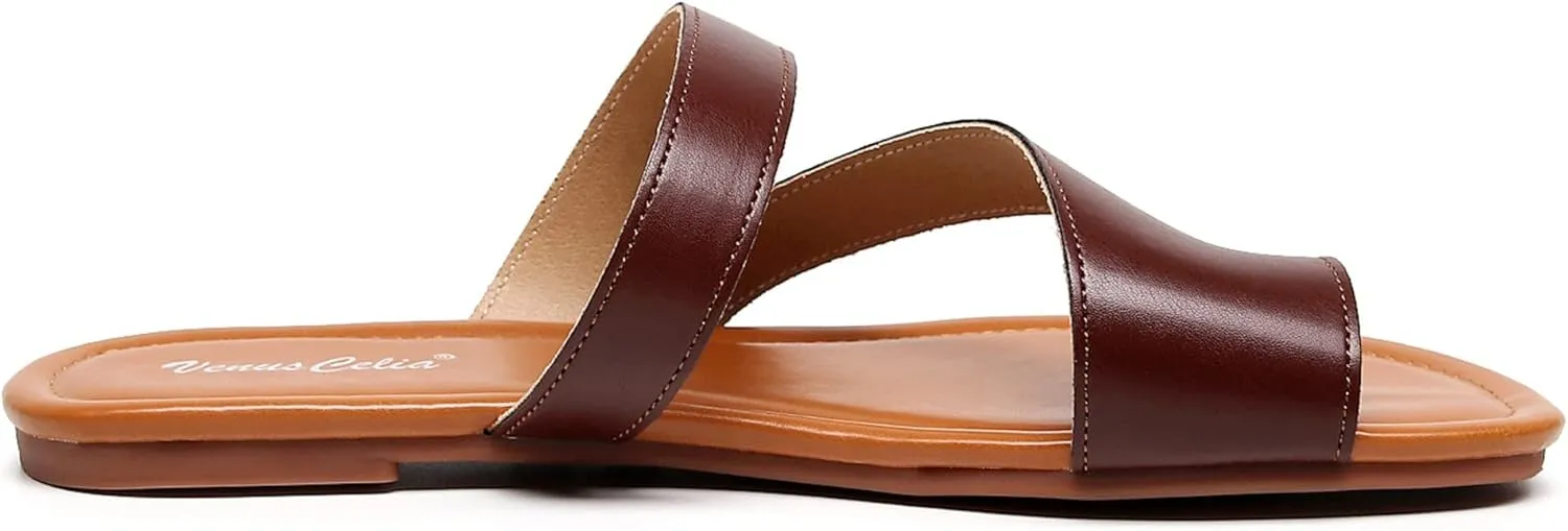 VenusCelia Women's Toe-Ring Wide Slide Sandal