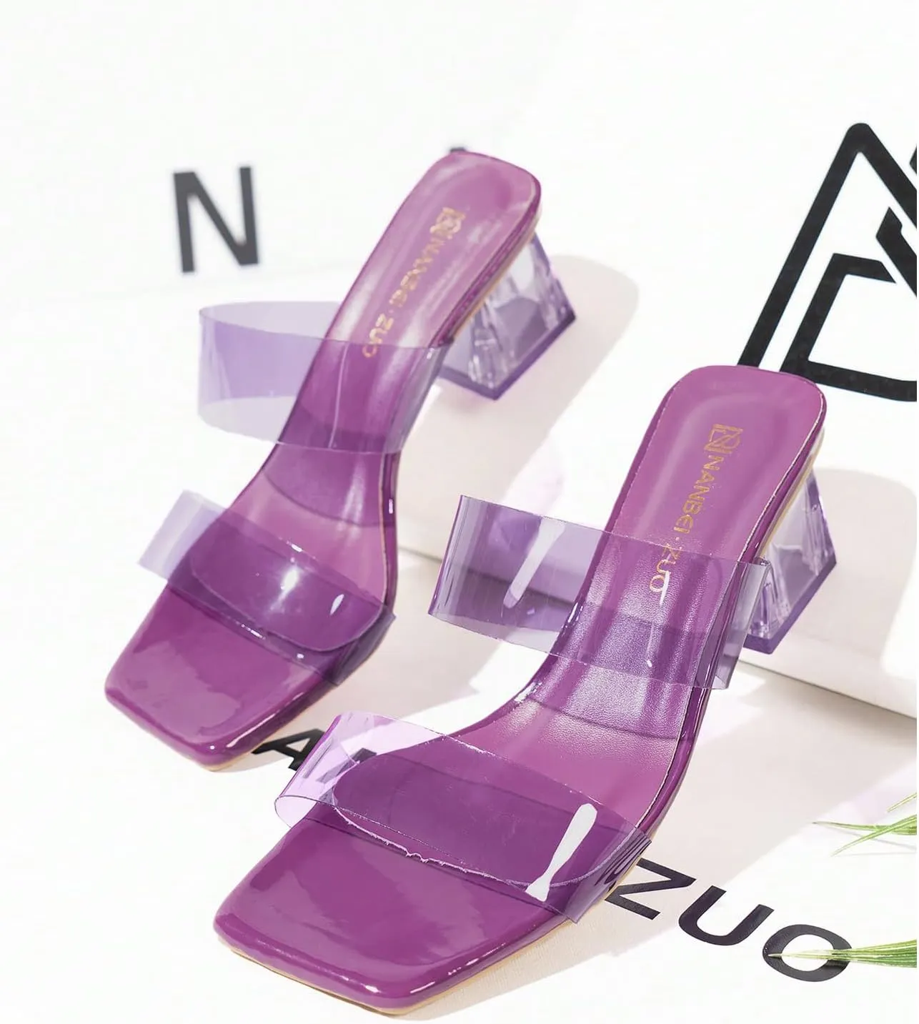 Verdusa Women's Clear Heeled Sandals Square Toe Slip On Chunky Sandal