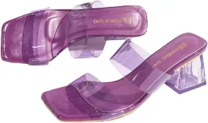 Verdusa Women's Clear Heeled Sandals Square Toe Slip On Chunky Sandal
