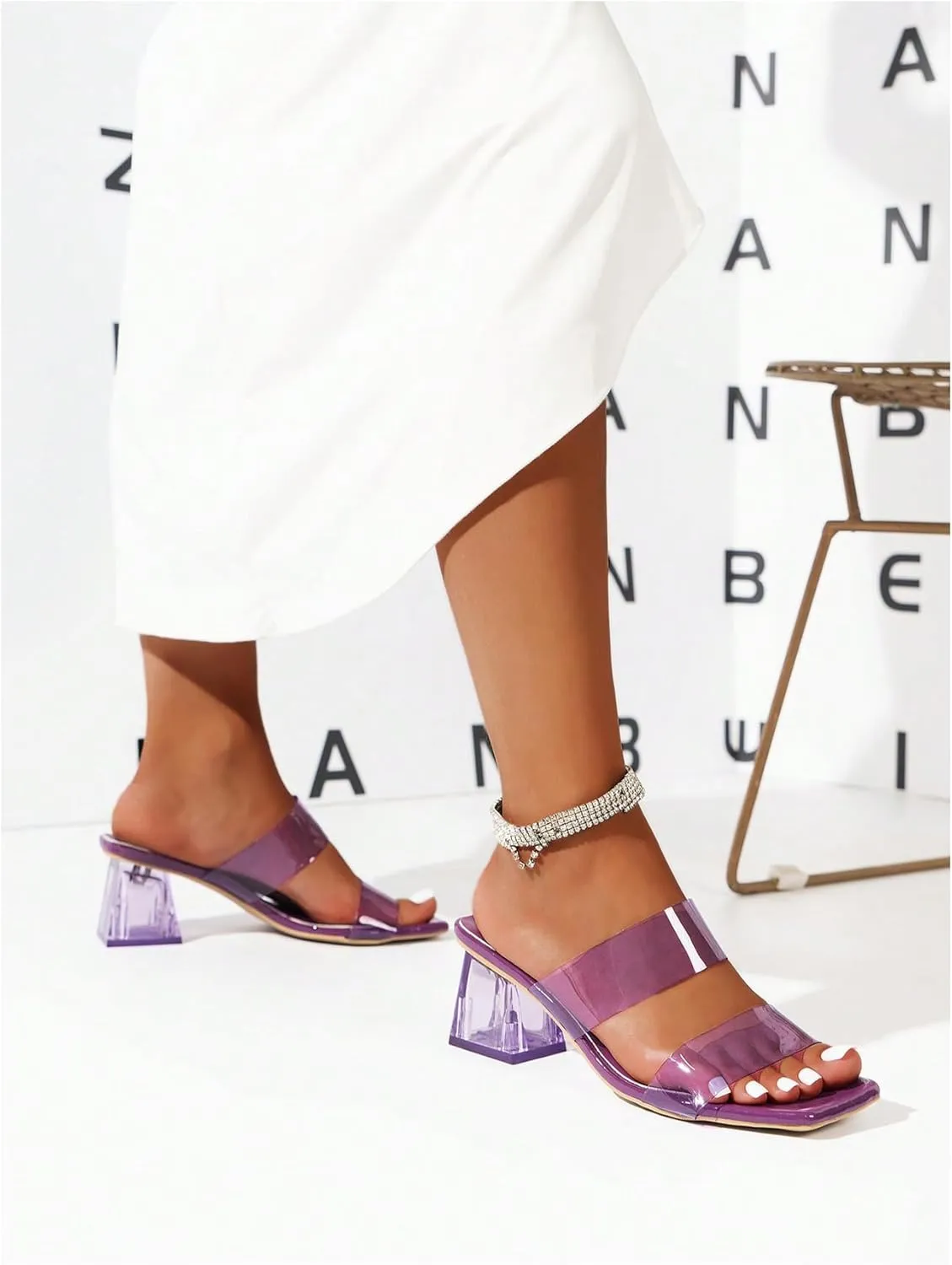 Verdusa Women's Clear Heeled Sandals Square Toe Slip On Chunky Sandal