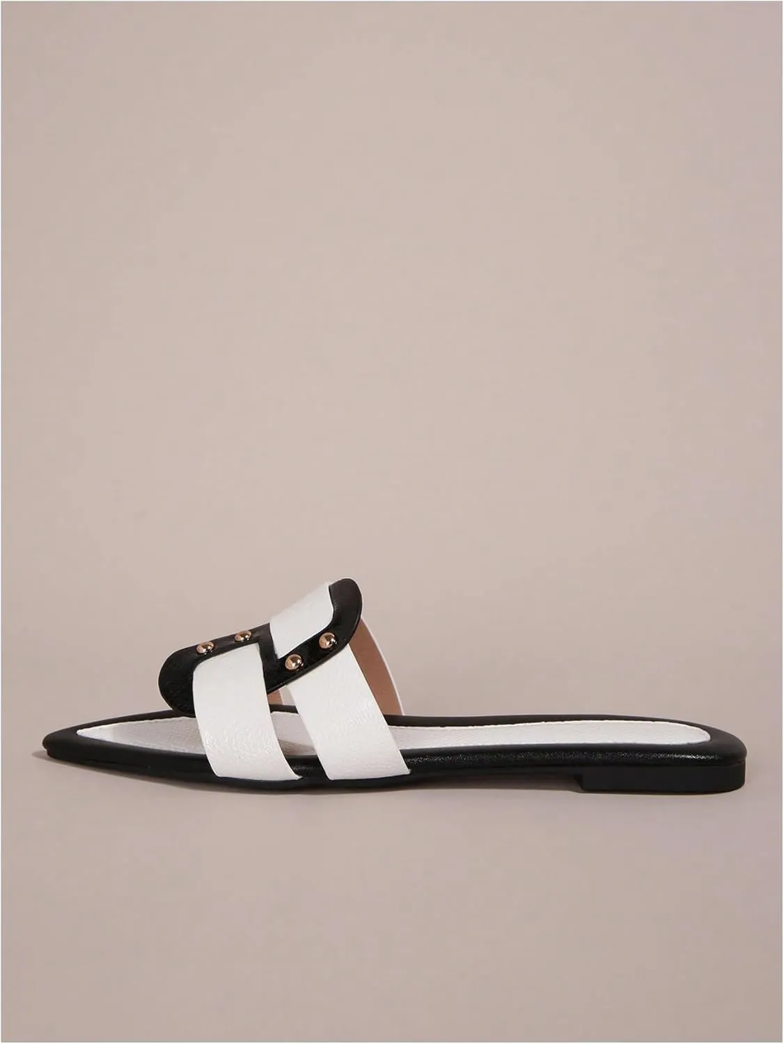 Verdusa Women's Pointed Open Toe Studded Flat Sandal Colo Block Slip On Sandals