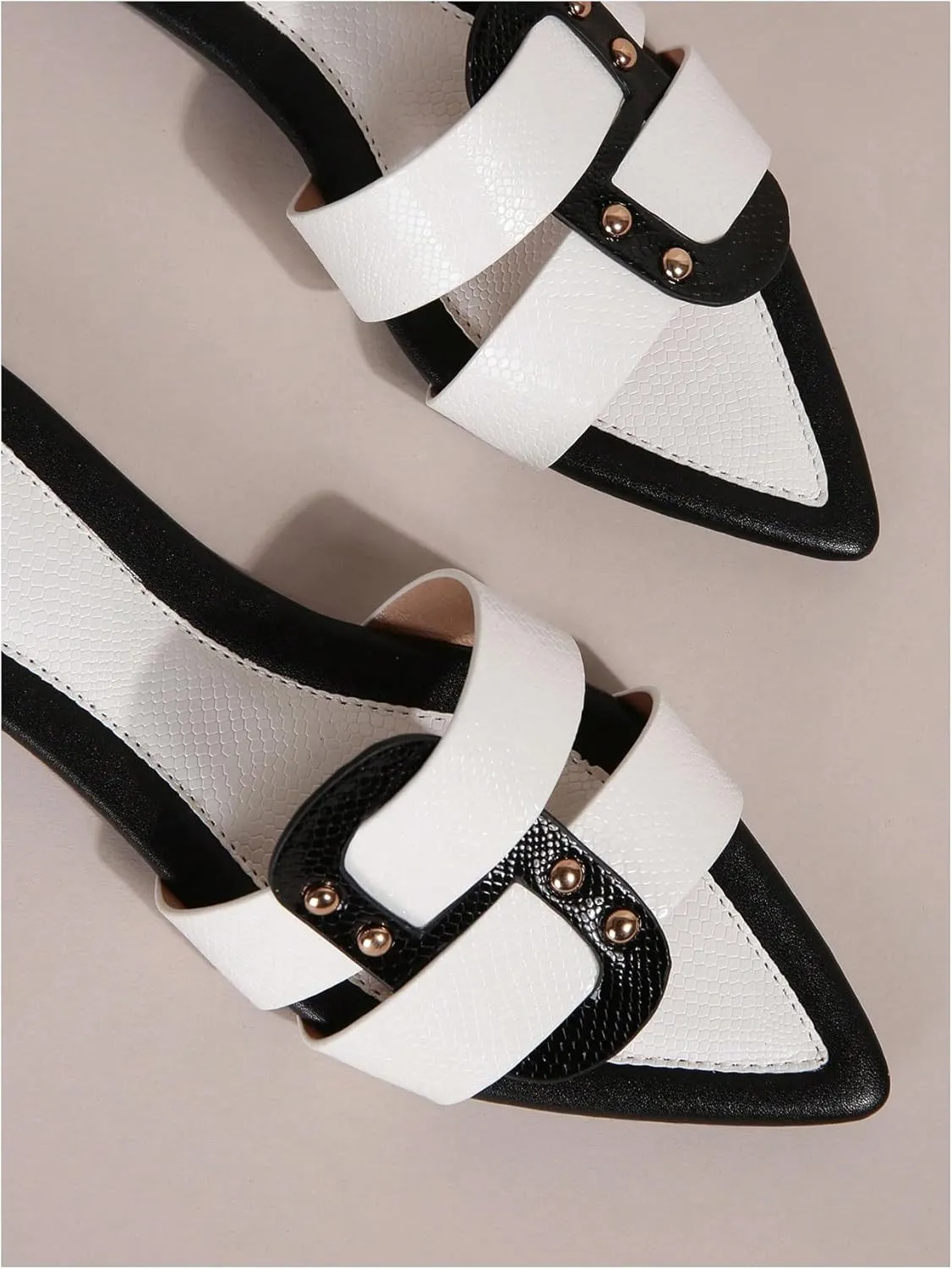 Verdusa Women's Pointed Open Toe Studded Flat Sandal Colo Block Slip On Sandals
