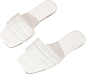 Verdusa Women's Square Toe Strappy Flat Sandals Slip On Metallic Sandal