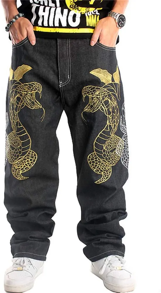 Veroders Men's Baggy Hip Hop Black Jeans- Loose Skateboard Pants Straight Baggy Skater Blue Jeans for Men