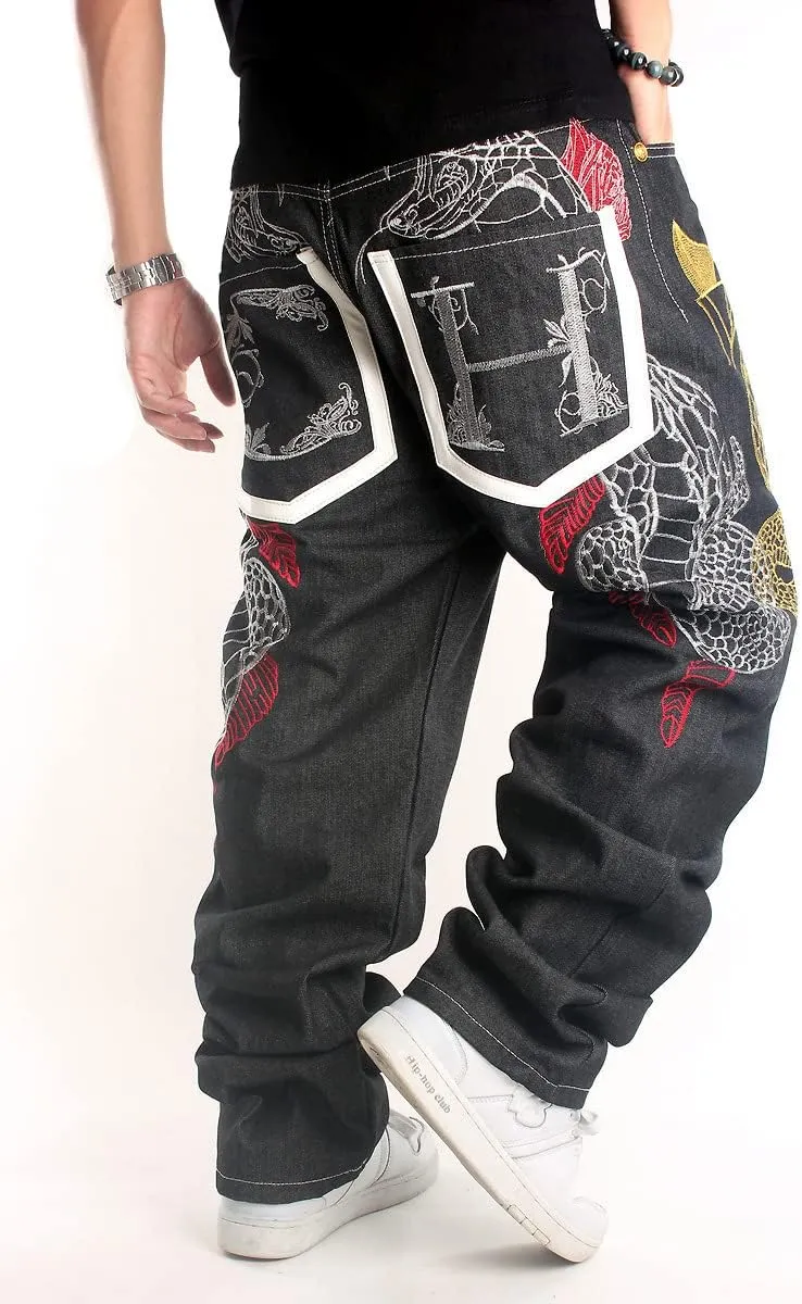 Veroders Men's Baggy Hip Hop Black Jeans- Loose Skateboard Pants Straight Baggy Skater Blue Jeans for Men