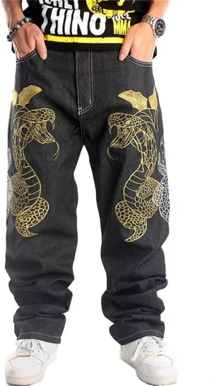 Veroders Men's Baggy Hip Hop Black Jeans- Loose Skateboard Pants Straight Baggy Skater Blue Jeans for Men