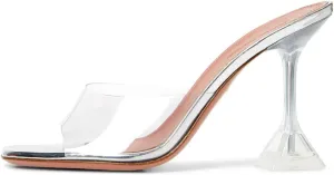 Vertundy Women's Clear Heeled Sandals Transparent Square Toe Mules Martini Stilettos Heels High Slip on Slipper
