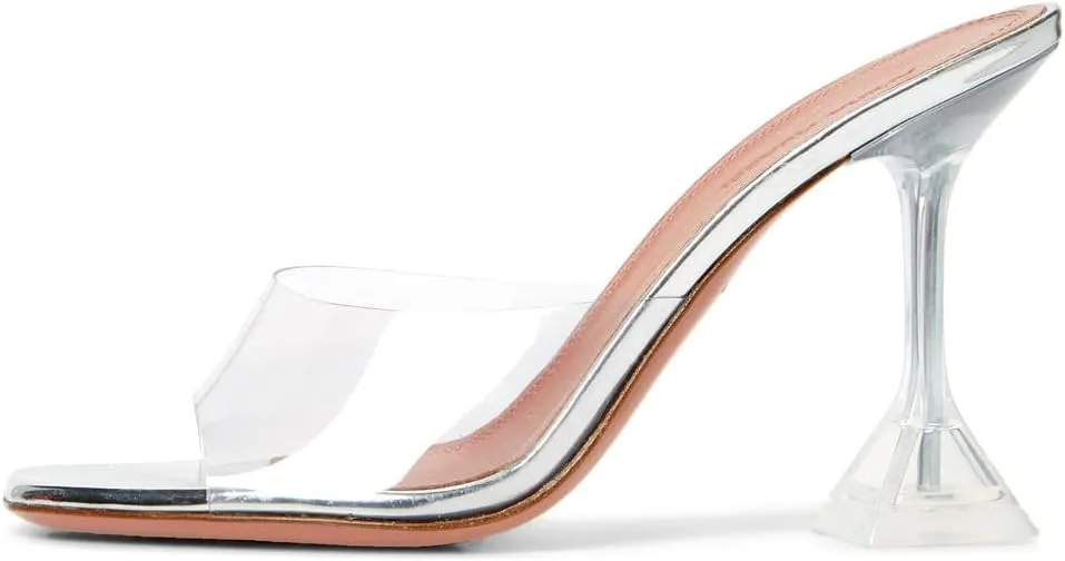 Vertundy Women's Clear Heeled Sandals Transparent Square Toe Mules Martini Stilettos Heels High Slip on Slipper