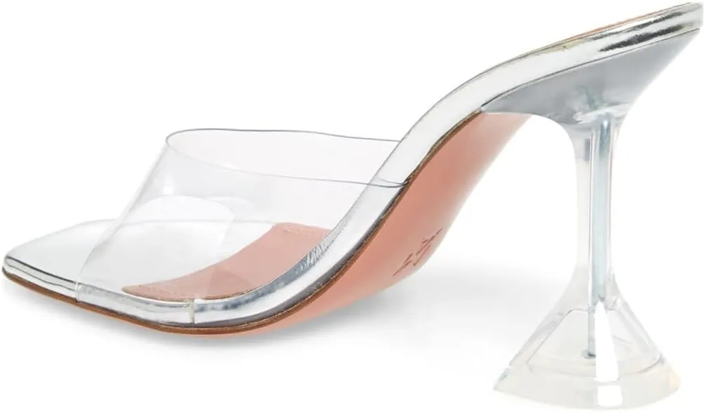 Vertundy Women's Clear Heeled Sandals Transparent Square Toe Mules Martini Stilettos Heels High Slip on Slipper