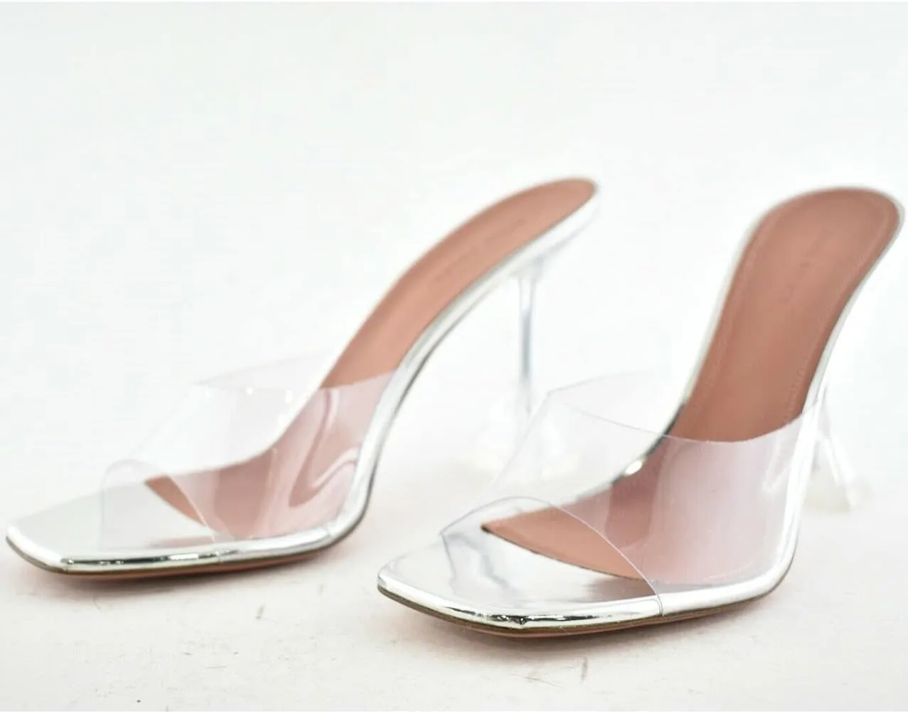 Vertundy Women's Clear Heeled Sandals Transparent Square Toe Mules Martini Stilettos Heels High Slip on Slipper
