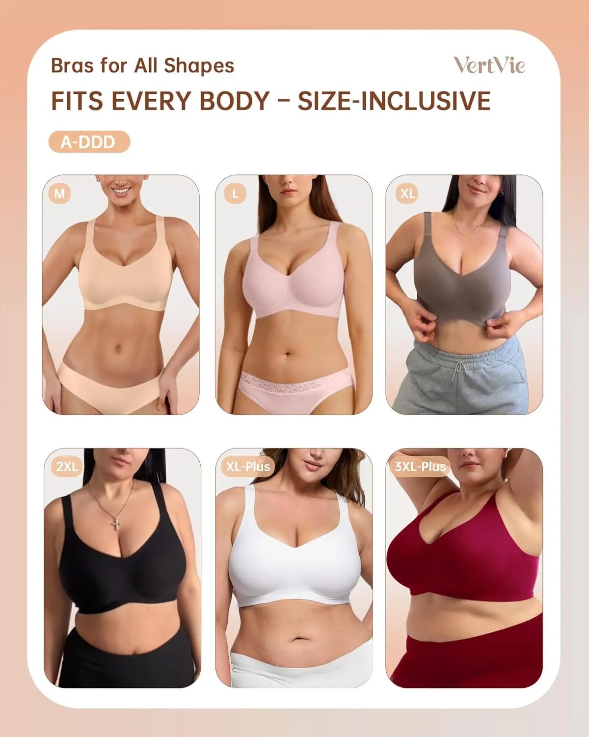 Vertvie Bras for Women No Underwire Wireless Support Bra Underarm-Smoothing Seamless Push Up Full Coverage T-Shirt Sports Bra