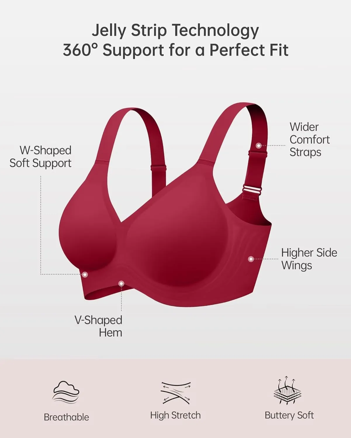 Vertvie Bras for Women No Underwire Wireless Support Bra Underarm-Smoothing Seamless Push Up Full Coverage T-Shirt Sports Bra