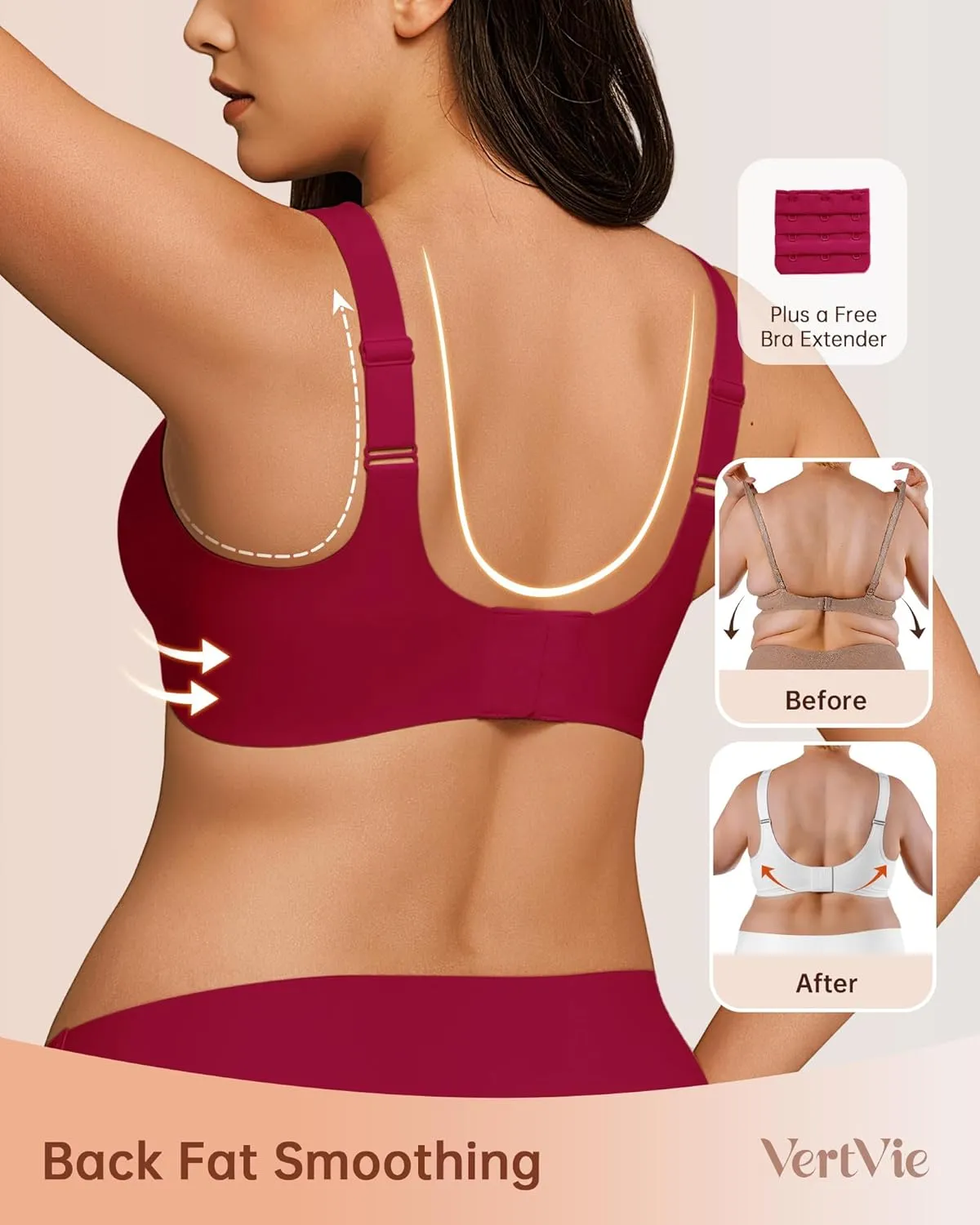 Vertvie Bras for Women No Underwire Wireless Support Bra Underarm-Smoothing Seamless Push Up Full Coverage T-Shirt Sports Bra