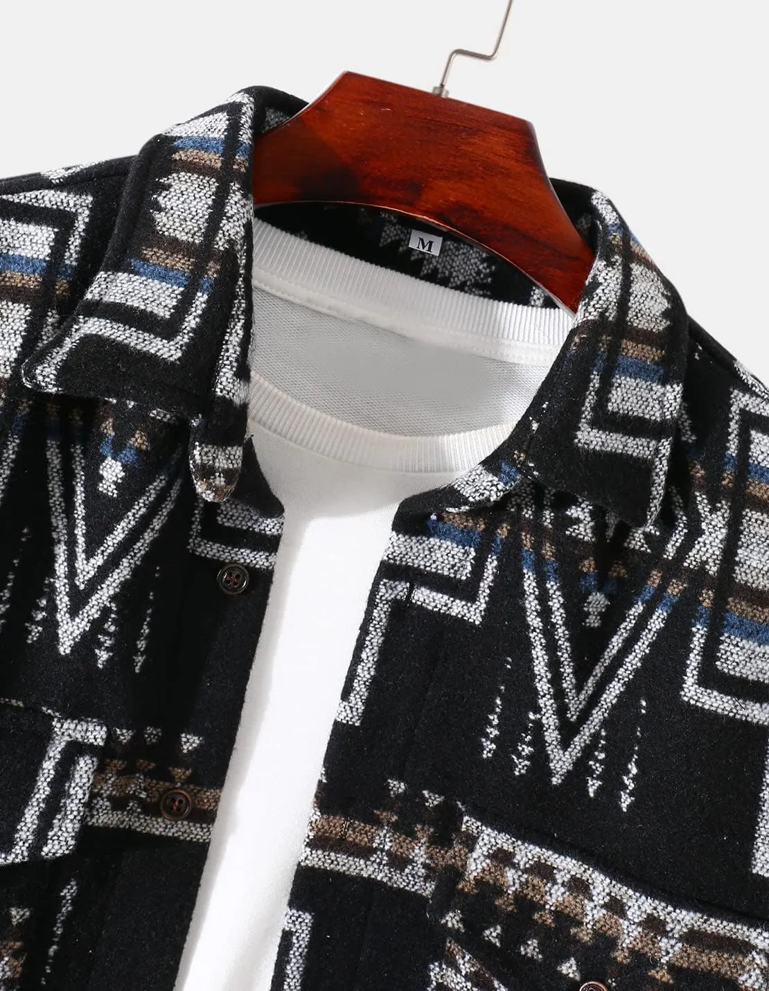 VIEWON Men's Casual Print Button Down Woolen Long Sleeve Lightweight Lapel Western Shacket Jacket Coat