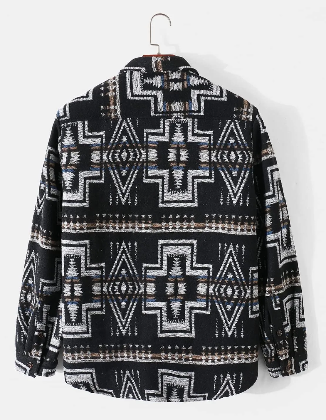 VIEWON Men's Casual Print Button Down Woolen Long Sleeve Lightweight Lapel Western Shacket Jacket Coat
