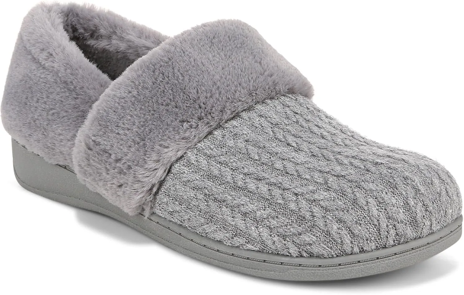 Vionic Endear Women's Cable Knit Faux Fur Trim Comfort Slipper
