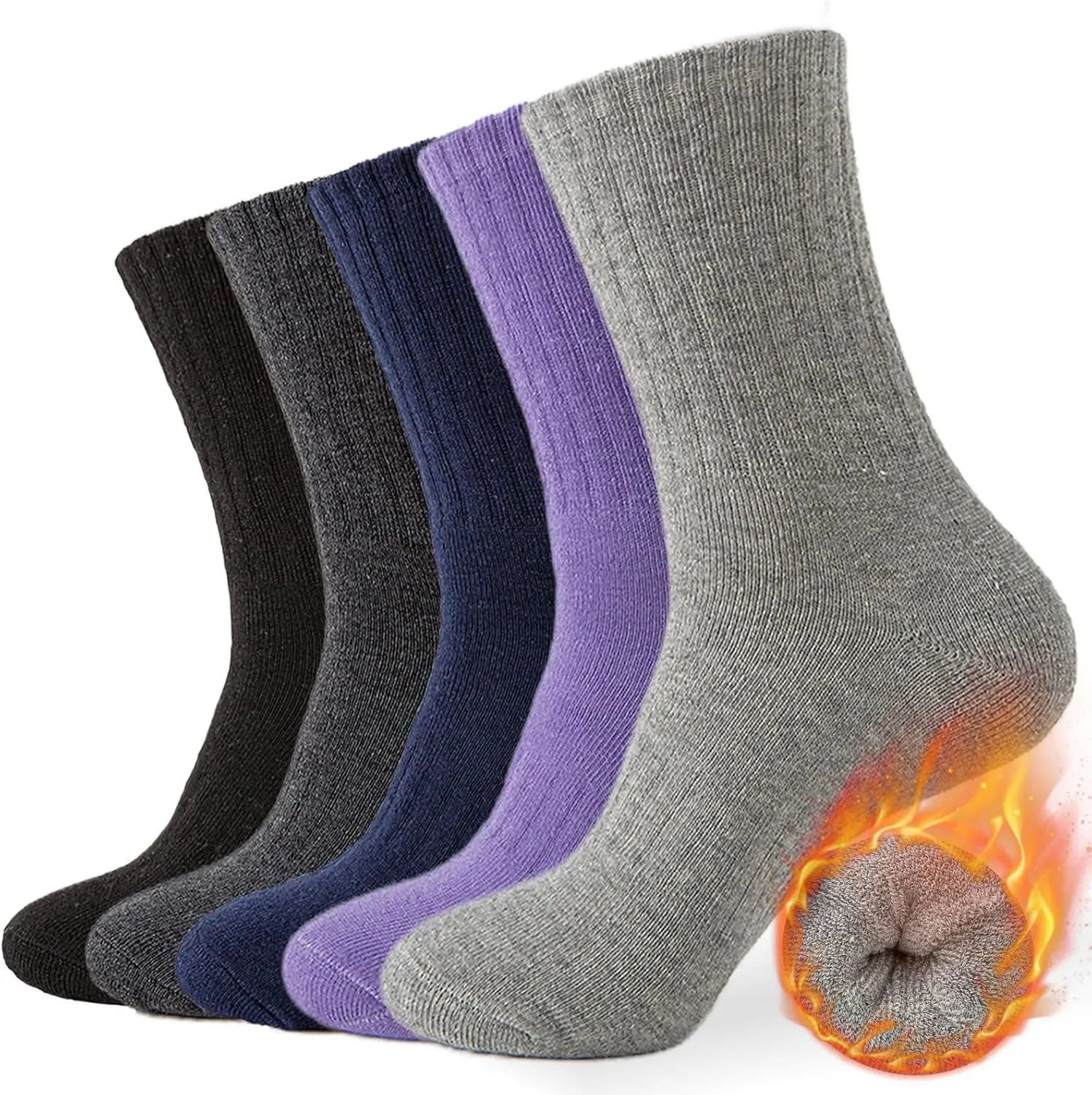 VoJoPi Wool Socks for Women Thermal and Warm Hiking Socks Winter Thick Cozy Cushion Boot Work Socks 5 Pairs