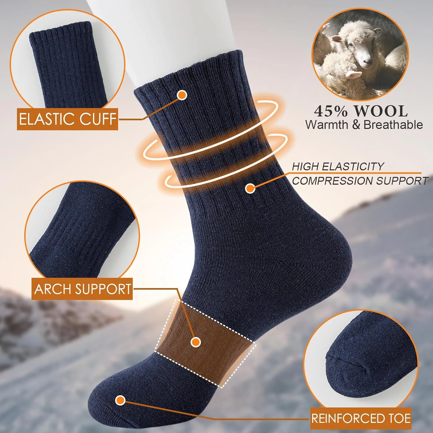 VoJoPi Wool Socks for Women Thermal and Warm Hiking Socks Winter Thick Cozy Cushion Boot Work Socks 5 Pairs