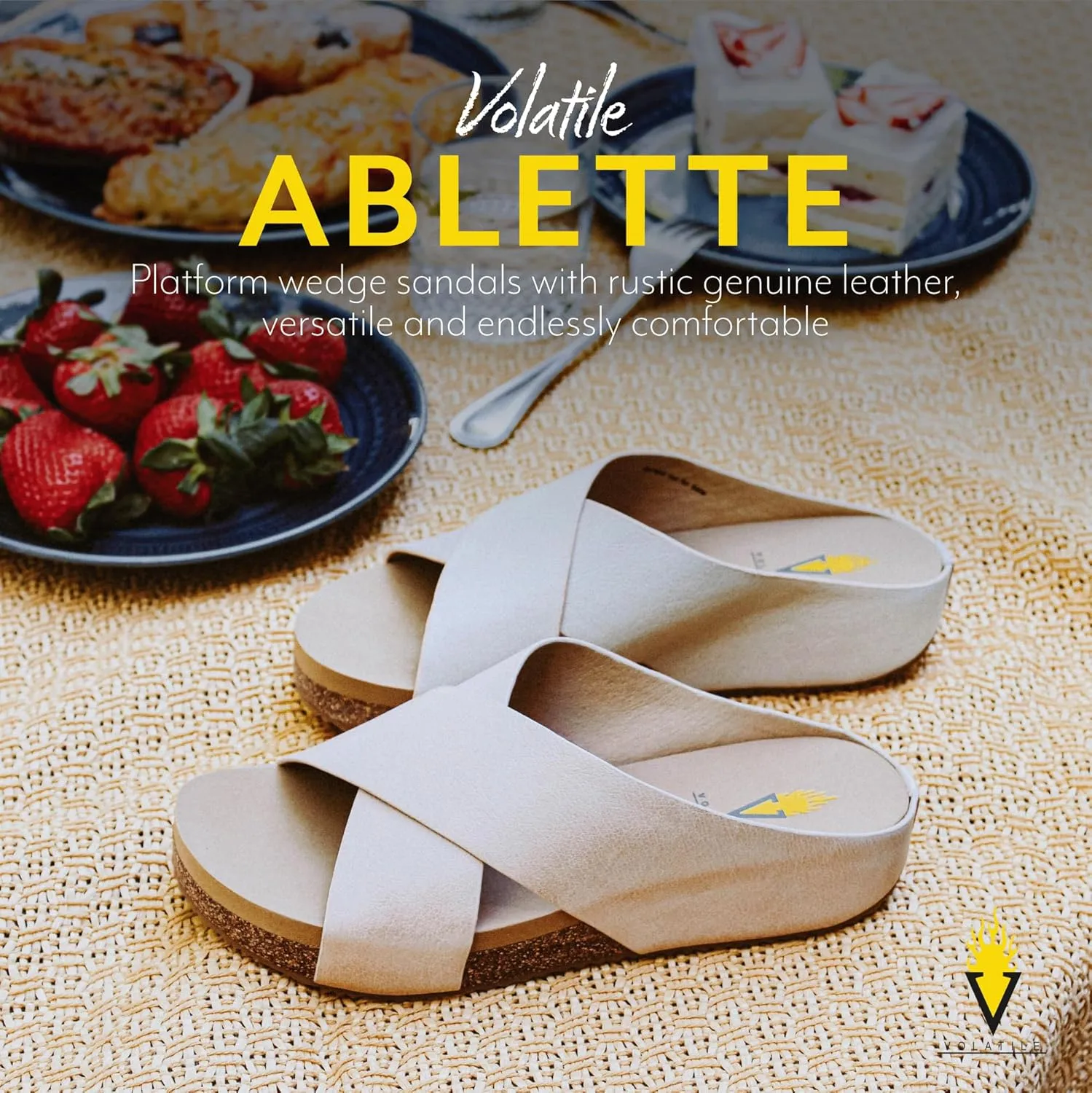 VOLATILE Ablette Wedge Sandals for Women Featuring Slip-on Crisscross Design with EVA Insole and Rubber Outsole