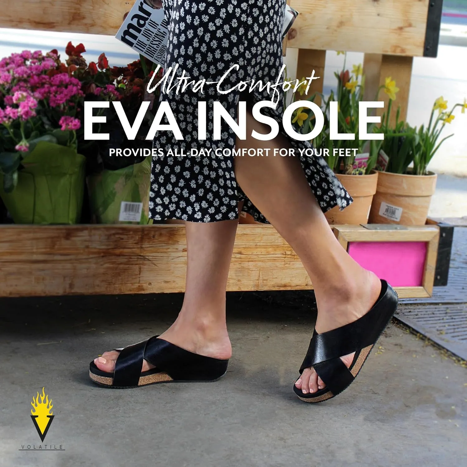 VOLATILE Ablette Wedge Sandals for Women Featuring Slip-on Crisscross Design with EVA Insole and Rubber Outsole