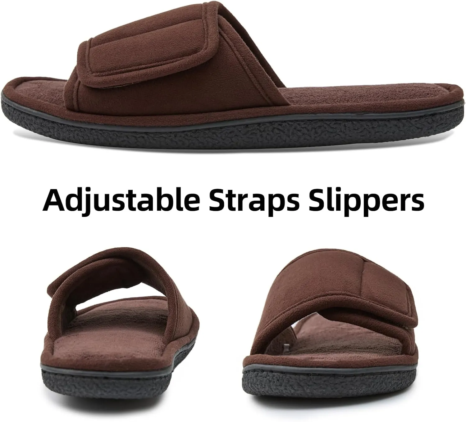 WALKFUN Men's Open Toe Slippers Adjustable Slip-on Memory Foam Indoor Slippers for Men Non Slip Outsole