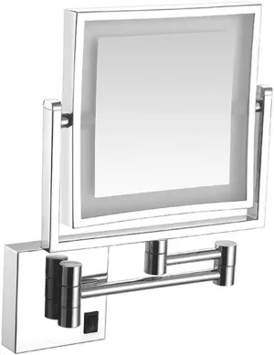 Wall Mounted Makeup Mirror with LED Lights, 8-Inch Two-Sided Swivel Wall Mount Mirror with 3X Magnification, 8.7-Inch Extension, 360 Degree Swivel, Square ( Color : Bright Silver , Size : Hardwired )