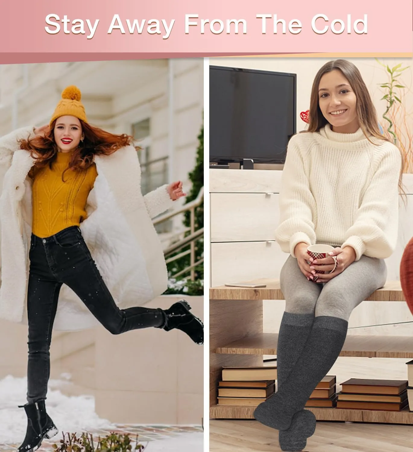 Warm Thermal Boot Socks for Women - Knee High, Winter, Running, Hiking, Gifts - Thick Socks for Cold Weather