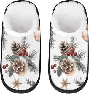 Watercolor Esthetic Pinecones Slippers Winter Slippers Fuzzy House Shoes Anti-Slip Slippers Bedroom Indoor Outdoor Slippers