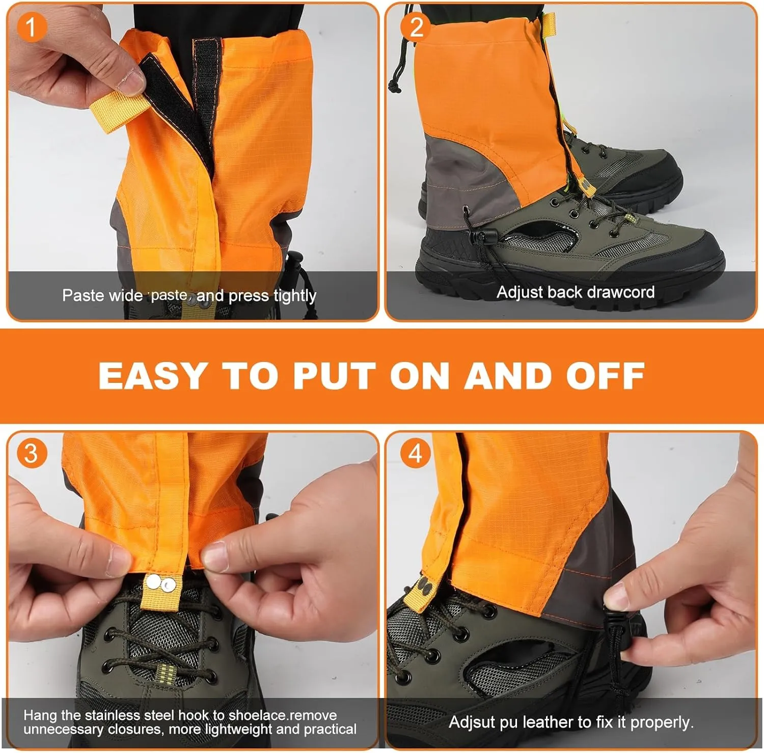 Waterproof Gators for Hiking Boots and Shoes Lightweight Adjustable Leg Gaiters for Men Women Gaiters for Hiking Snowshoeing
