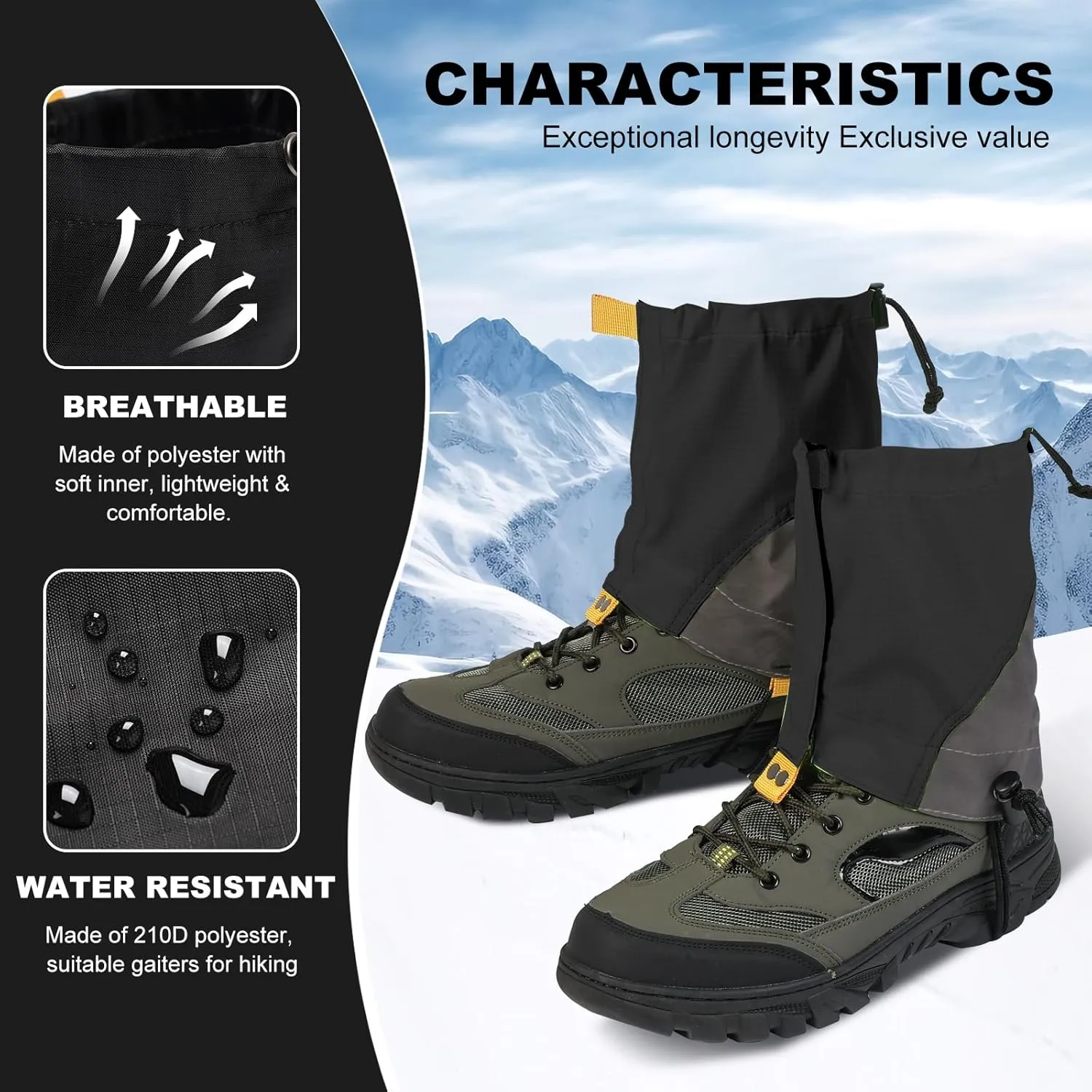 Waterproof Gators for Hiking Boots and Shoes Lightweight Adjustable Leg Gaiters for Men Women Gaiters for Hiking Snowshoeing