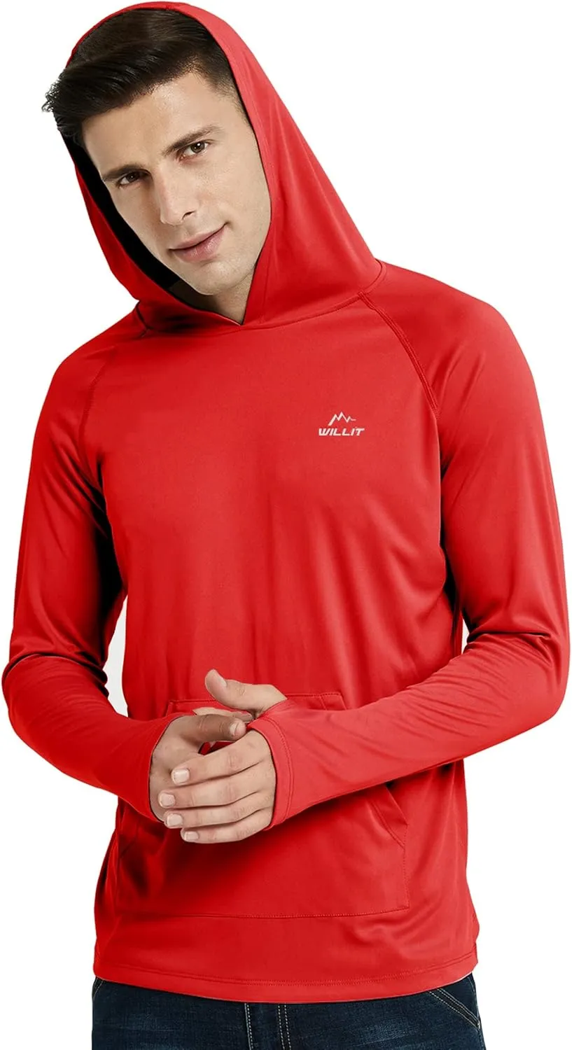 Willit Men's UPF 50  Sun Protection Hoodie Shirt Long Sleeve Rash Guard Fishing SPF Outdoor UV Shirt Lightweight Pocket