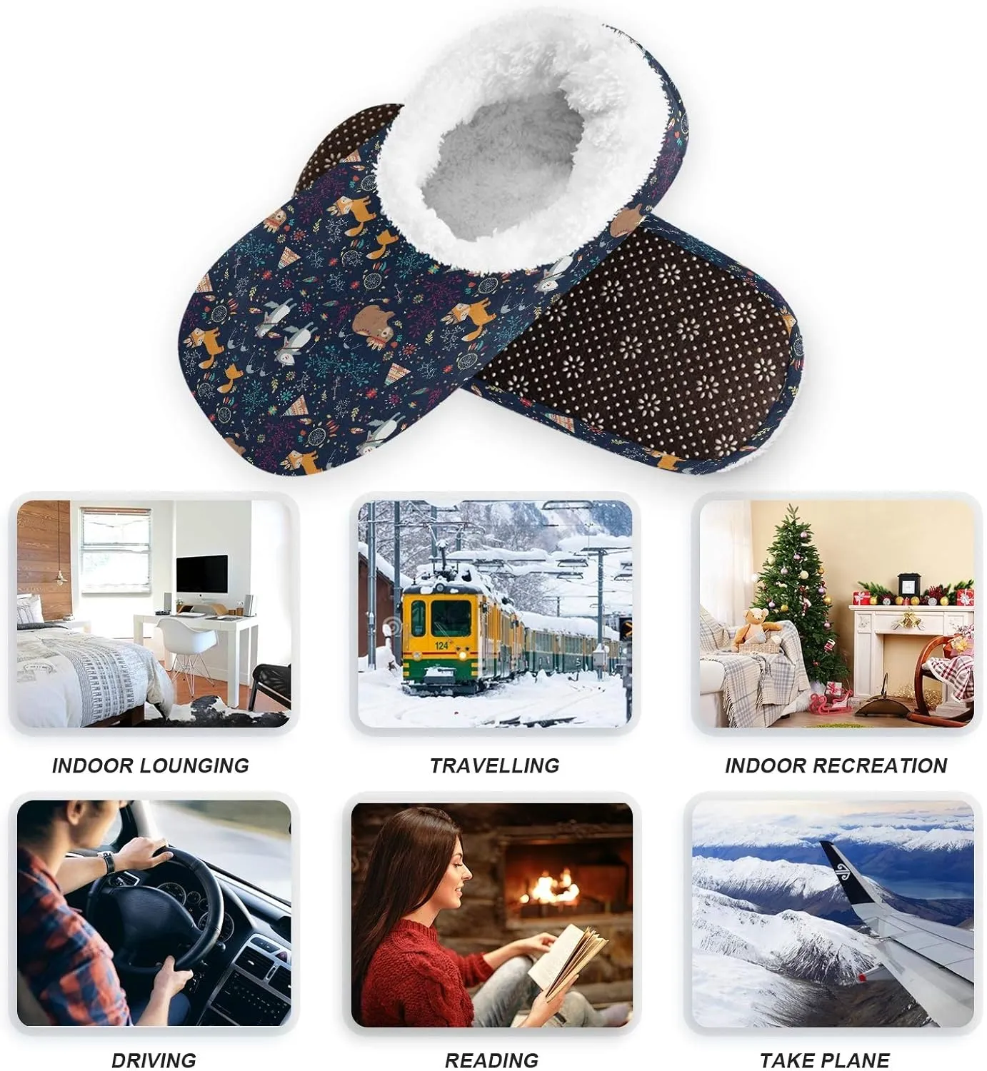 Winter House Slippers for Women/Men with Flowers Bouquets Element Cozy Fleece Slippers