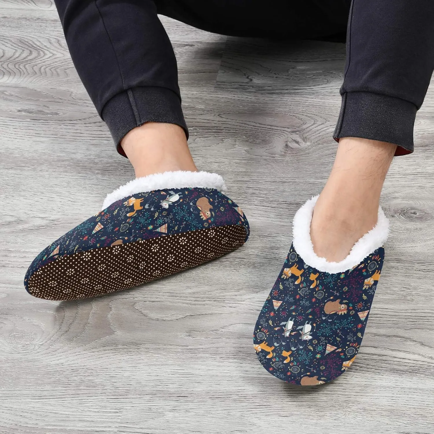 Winter House Slippers for Women/Men with Flowers Bouquets Element Cozy Fleece Slippers