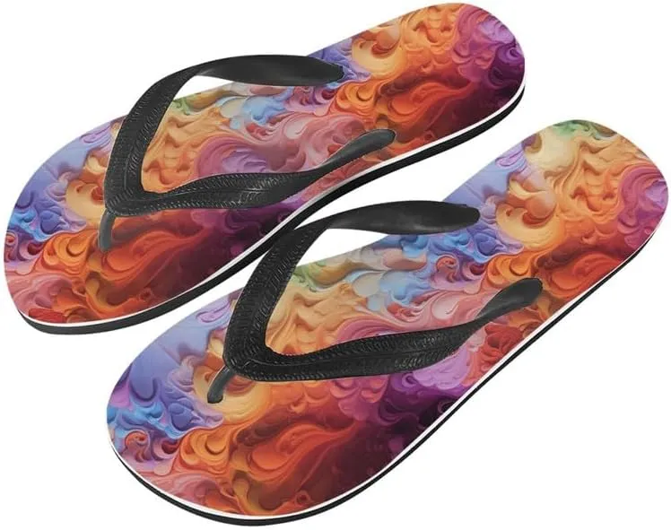 Women Colorful Spiral Painting Flip Flop Sandal, Watercolor Art Swirl Tie-Dye Print Lightweight Thong Sandals Unisex Bathroom Orthotic Flip Flops US 5