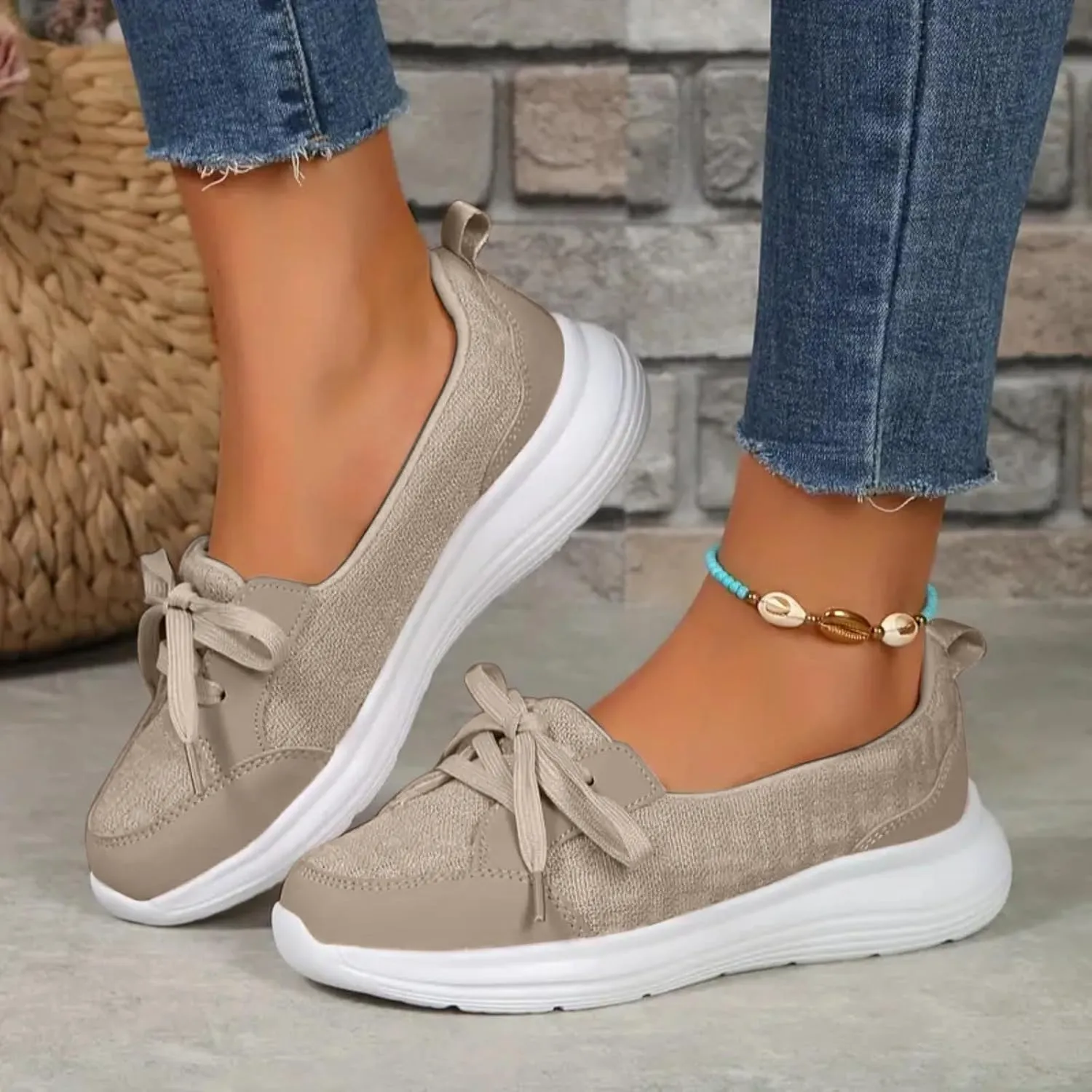 Women Lace up Low Top Loafer Shoes,Breathable Canvas Flat Shoes,Orthopedic Casual Walking Loafers, Soft Sole Non-Slip Sneakers