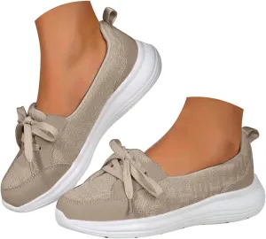 Women Lace up Low Top Loafer Shoes,Breathable Canvas Flat Shoes,Orthopedic Casual Walking Loafers, Soft Sole Non-Slip Sneakers