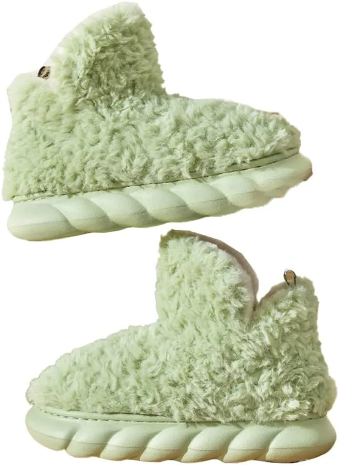 Women Men Bootie Slippers Fluffy Furry House Slipper Winter Warm Anti-Skid Plush Christmas Slippers with Faux Fur Lining