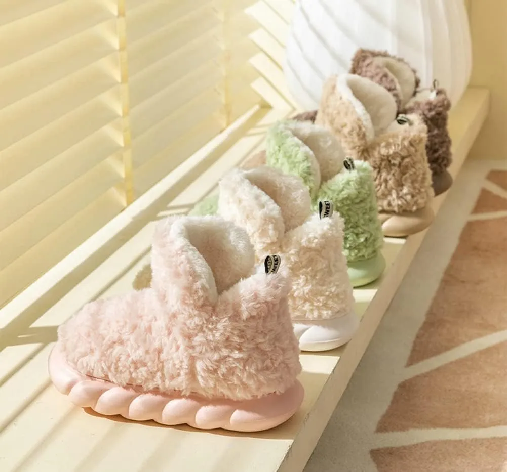 Women Men Bootie Slippers Fluffy Furry House Slipper Winter Warm Anti-Skid Plush Christmas Slippers with Faux Fur Lining