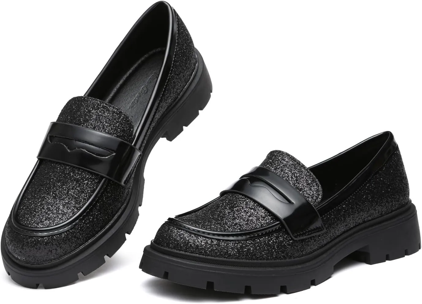 Women Penny Loafers Casual Hollow Out Slip On Chunky Platform Loafers Work Shopping Travel Shoes (Black1 7)