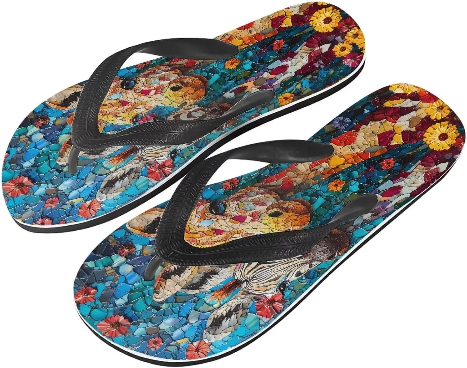 Women Pig Cat Bunny Print Flip Flop Sandal, American Flag Lightweight Thong Sandals Comfort Summer Beach Slippers