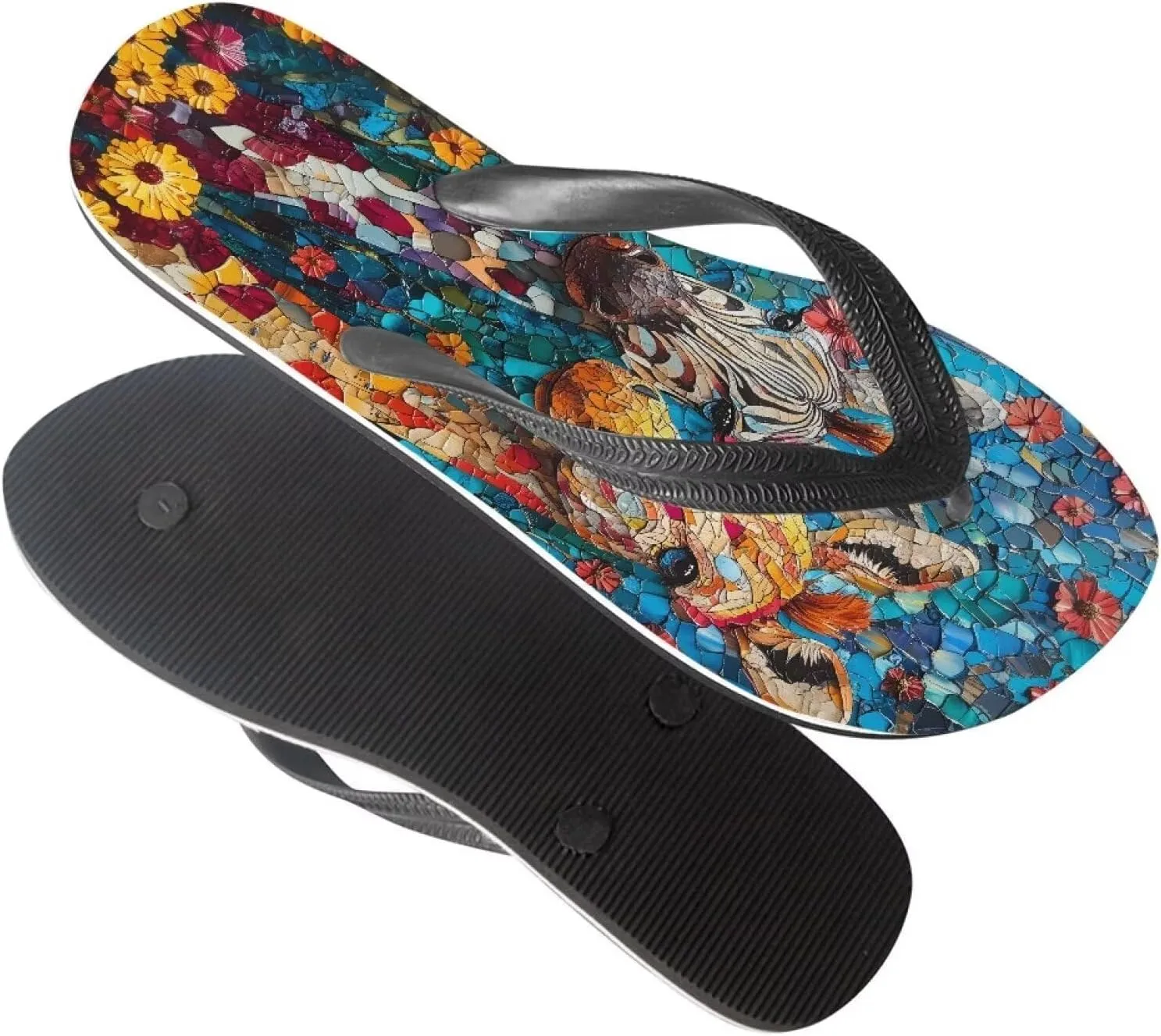 Women Pig Cat Bunny Print Flip Flop Sandal, American Flag Lightweight Thong Sandals Comfort Summer Beach Slippers